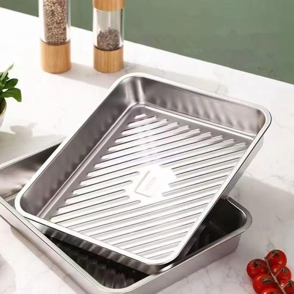 3Pcs Stainless Steel Food Storage Tray with Lid Barbecue Pan Practical Kitchen Serving Plate Picnic