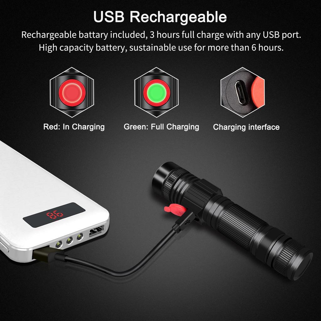 DARKBEAM LED Rechargeable 1000 Compact and Bright Pocket Handheld Flashlight for and with Flashlight, USB, Lumens, Flashlight, Zoomable, Waterproof,