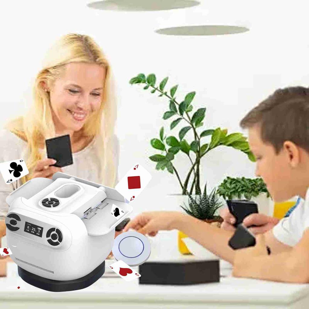 Automatic Card Shuffler Dealer with 4 Controllers for 8 Players, Programmable Rechargeable Card Dealer and Shuffler Compatible with All Types of Playi