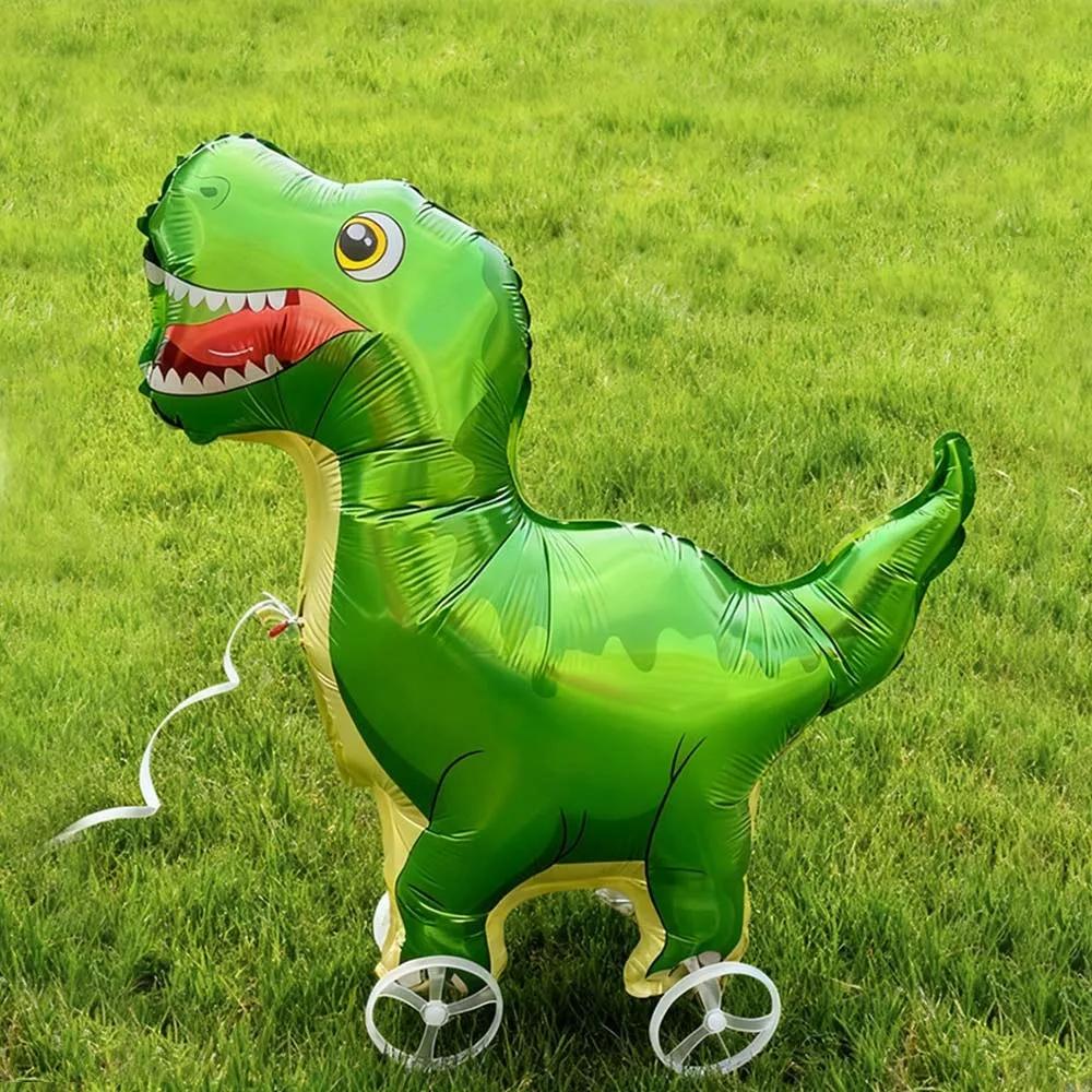 Movable Design 4D Dinosaur Balloons With Wheels Animal Balloon Standing Foil Balloons Drawing Foil Foil Balloons With Wheel