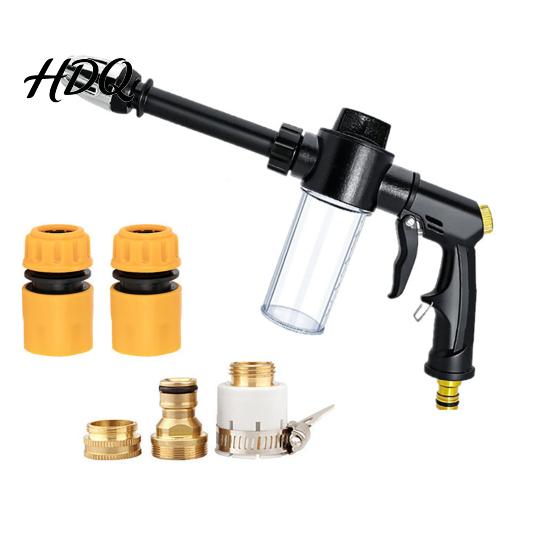 Multi Spray Mode Nozzle Garden Hose with Foam Cannon 3 Modes High-Pressure Water Flow Control Nozzle Heavy Duty Booster for Car Washing Outdoor