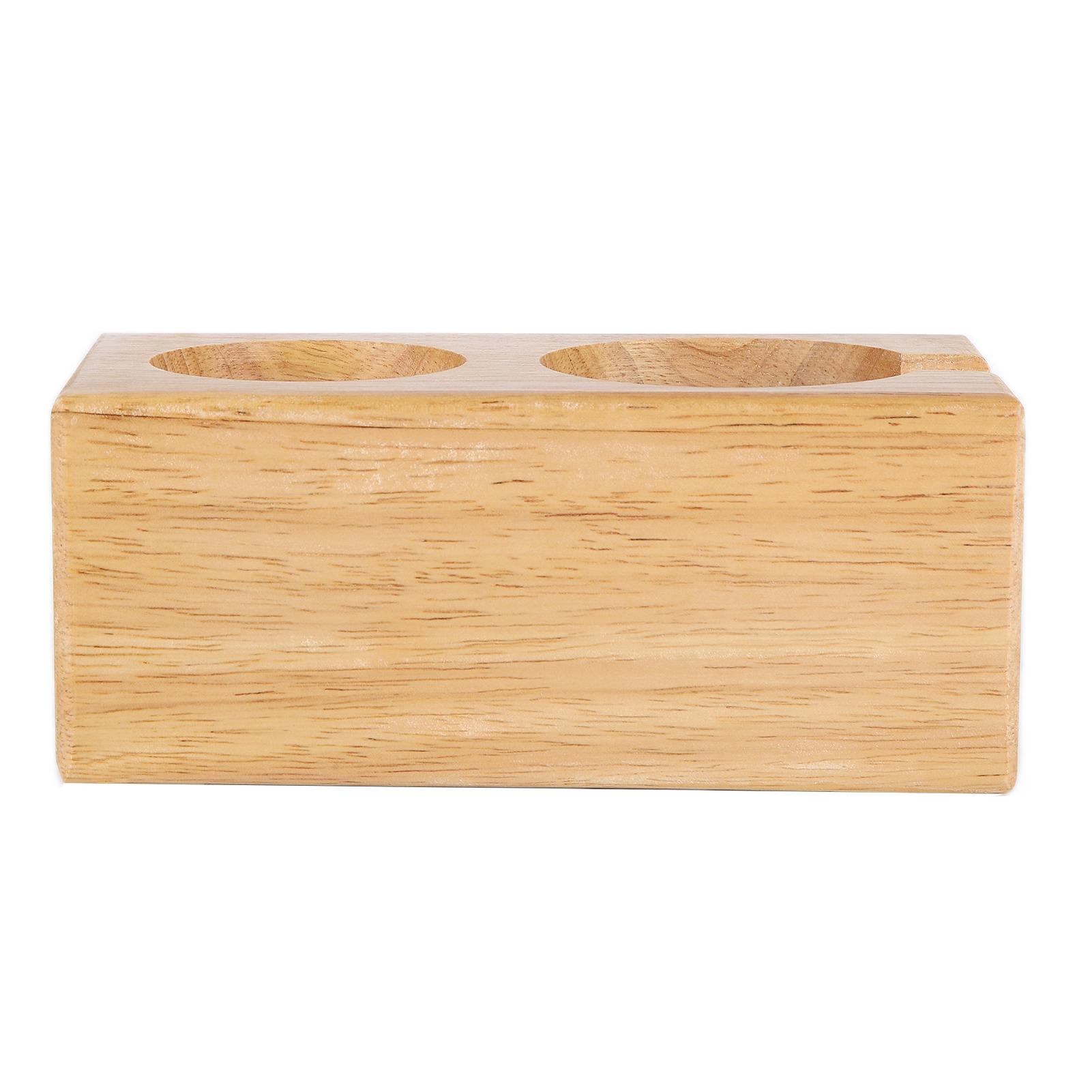 

2‑Hole Wooden Tamper Base Natural Wood Color External Durable Tamping Station Handle Stand for Coffee Shop Home