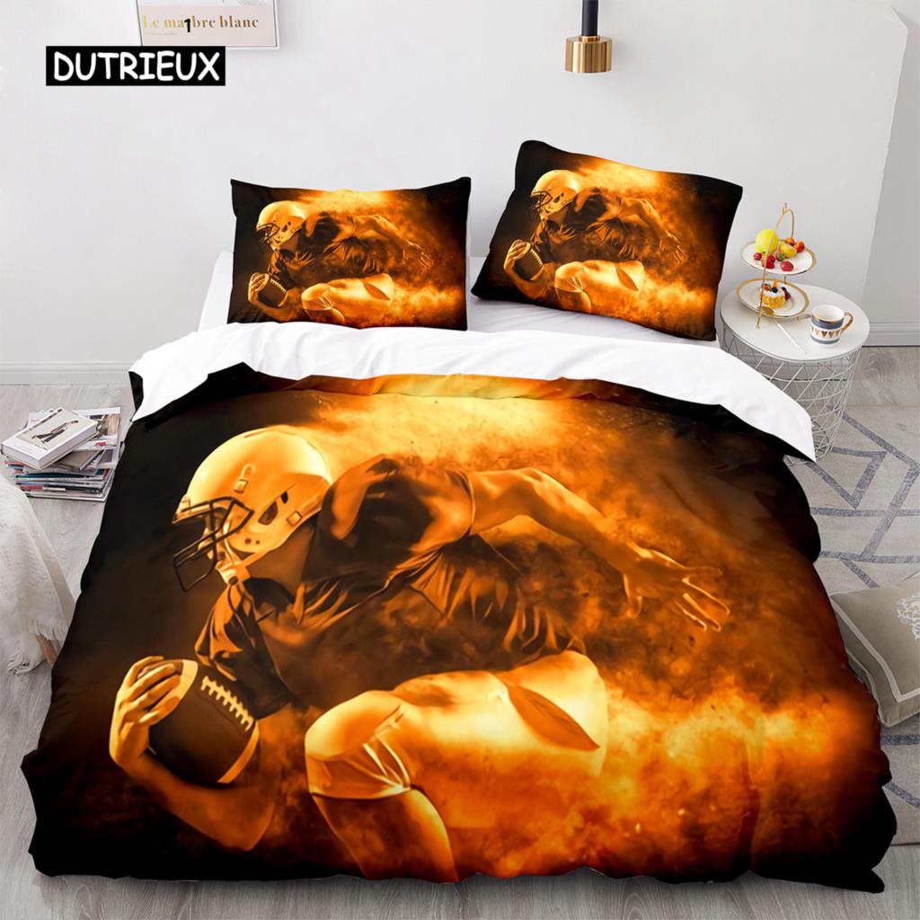 Football Duvet Cover for Boys Girls Burning Football Comforter Cover Microfiber Sports Games Theme Soft King Size Quilt Cover