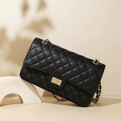 Luxe leer ruitvormige kettingtas eerste laag koeienhuid kaviaarpatroon onderarm enkele schouder crossbody dames tas bronfabriek