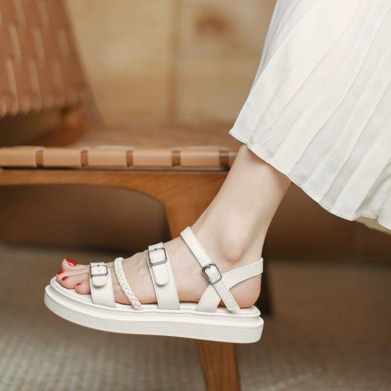 

Fashion Sandals for Women White Platform Open Toe Roman Style Flat Rubber Woman Shoes Sales Summer 2025 Offers Vintage Comfortable Trend 40