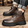 Fashion 2024 New Mens Sneakers Leather High Top Shoes Men Thick Bottom Male Motorcycle Boots All-match Male Comfortable Outdoor Boots