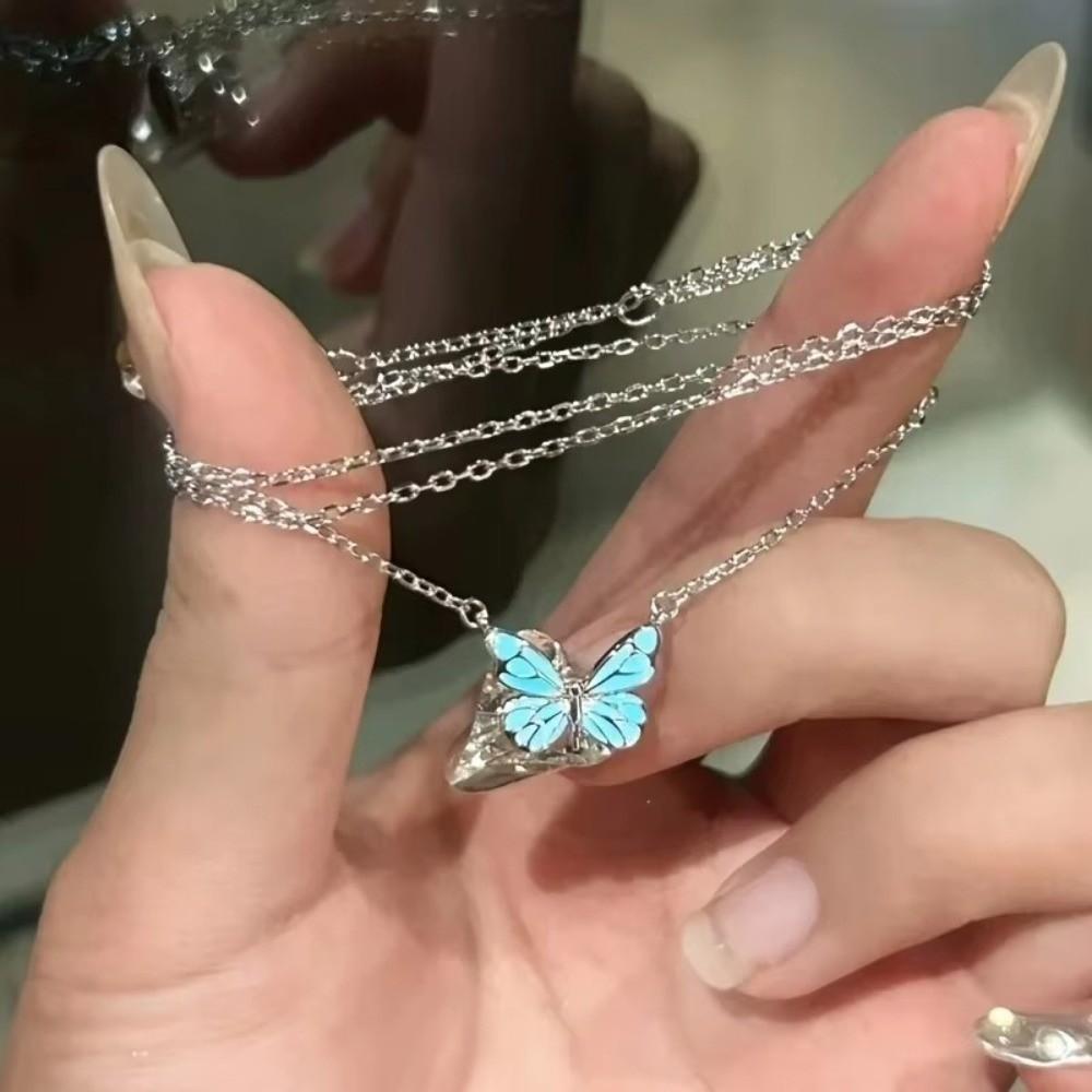 Sweet Butterfly Necklace Luminous Women Jewelry Cute Butterfly Bracelet Collar Chain