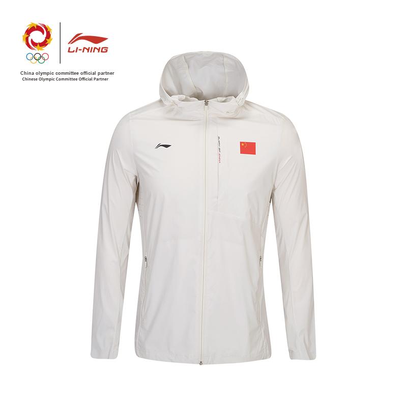 Li Ning Table Tennis Glory Series National Flag Spring Summer Cool Breathable Sports Windbreaker Women outerwear Chalk-Grey AFDW302-2