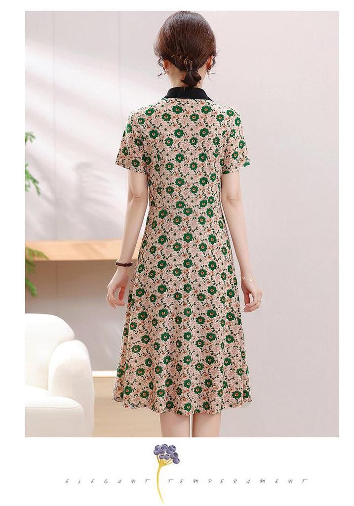 Elegant Summer Lapel Slimming Dress for Middle-aged and Elderly Women