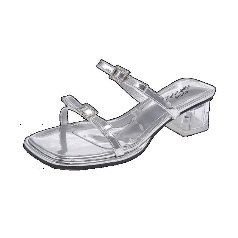 High Heels Women's Outer Wear  Summer New Versatile Niche French Fashion Bow Thick Heel Slippers  Sandals