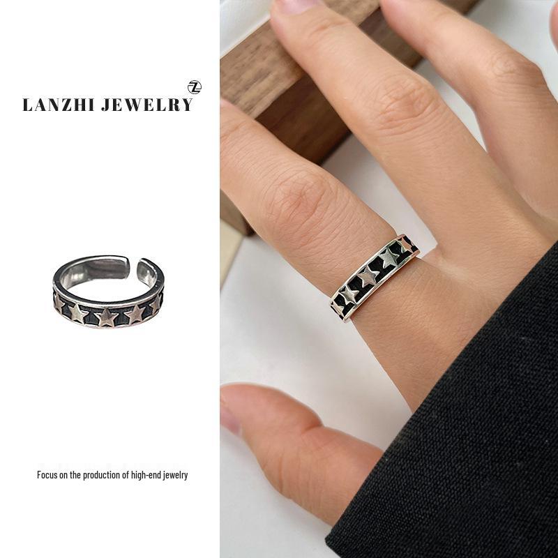 

Lan Zhi Кольцо унисекс из стерлингового серебра 925 пробы, оксидированное, регулируемое, в виде пятиконечной звезды Adjustable