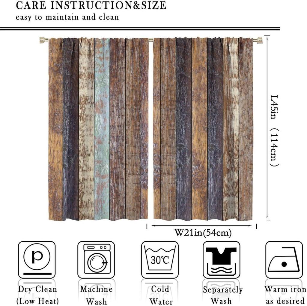 Rustic Wooden Curtains   Farmhouse Retro Brown Planks Wooden Wood Farm Rustic Prints Blackout Rod Pocket Window Treatments Drapes