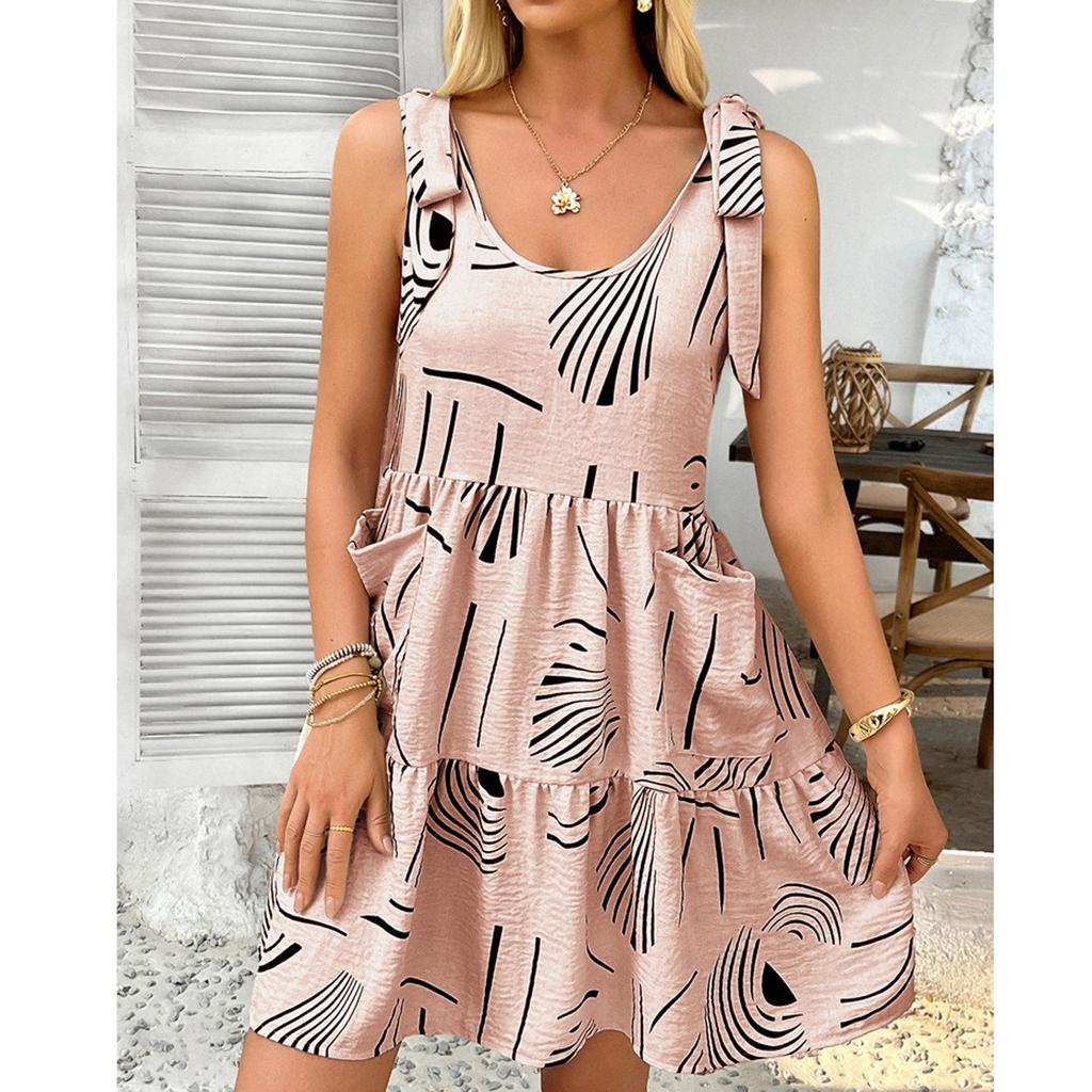 Women's Casual Fashion Casual Printed Suspender Pocket Dress Suspender Pocket Dress