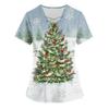 Women's Christmas Printing Short Sleeve V-neck Tops Working Pocket Blouse