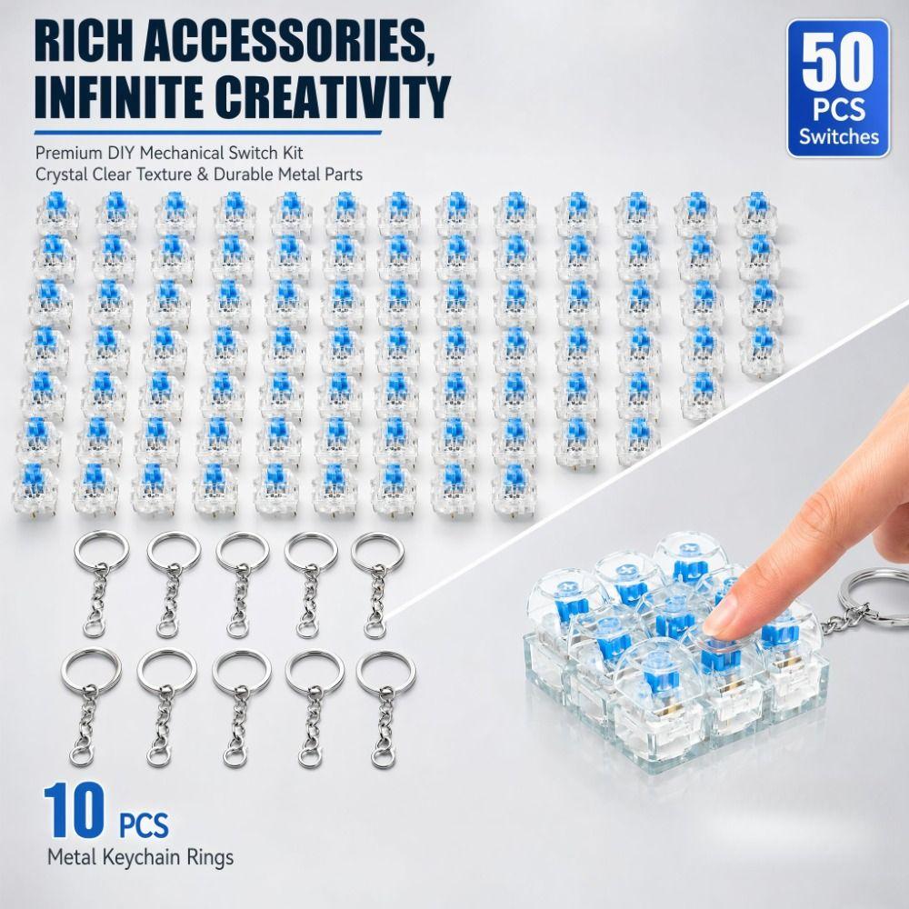 Set di 30/50 Interruttori Meccanici Clicky con Feedback Tattile per Modifica Tastiera e Fidget DIY