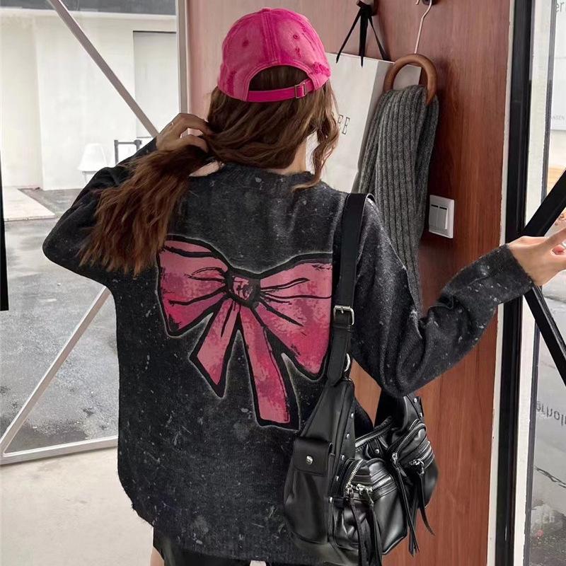 Autumn 2025 European Chic Loose Bow Sweater for Women