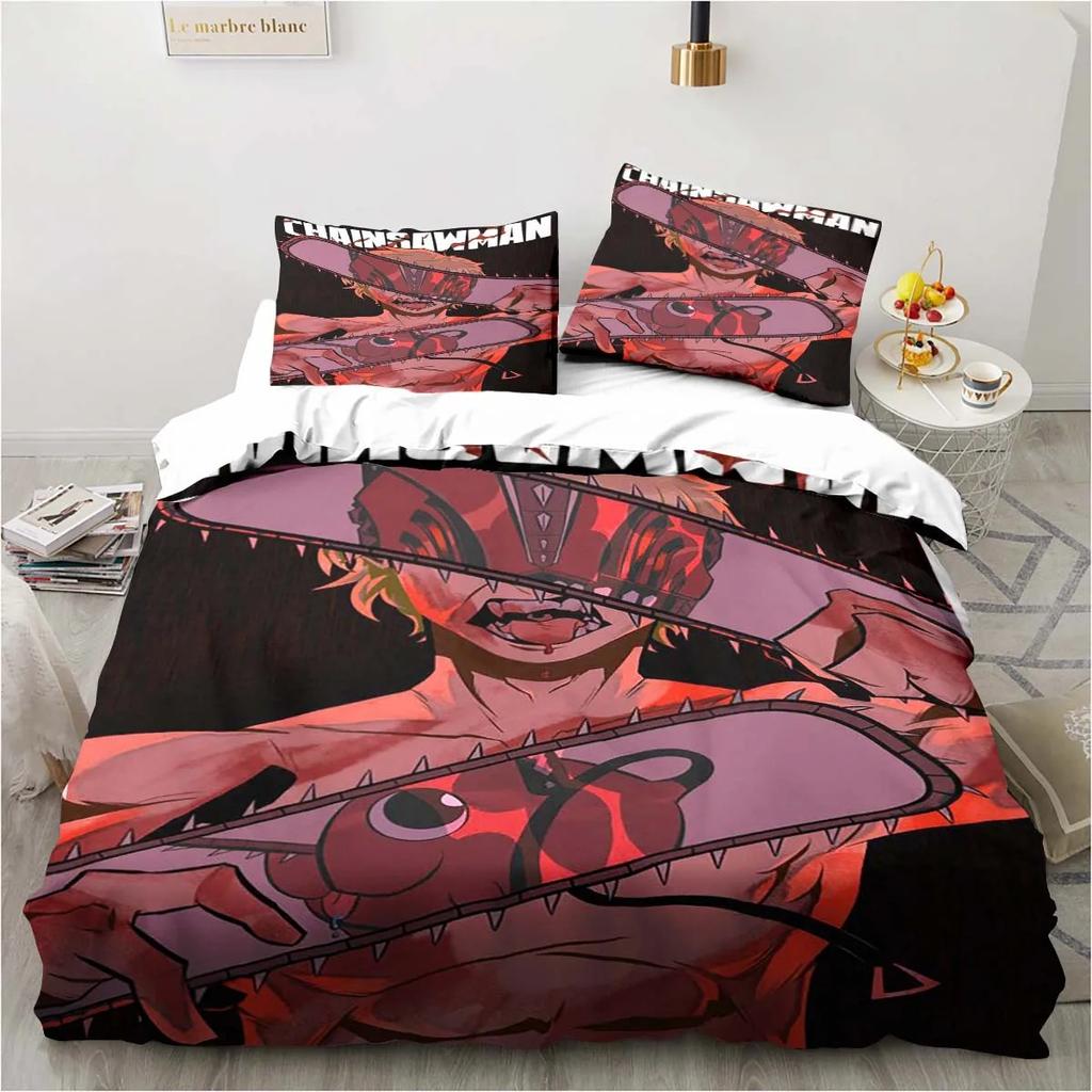 Chainsaw Man Bedding Lovely Anime Cartoon Twin Bedding Set 3 Piece Comforter Set Bed Duvet Cover Double King Cover Home Textile