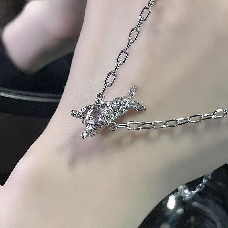 Rabbit Zircon Love Necklace Niche Design Sense Year Of The Rabbit High Sense French Clavicle Chain Texture Female