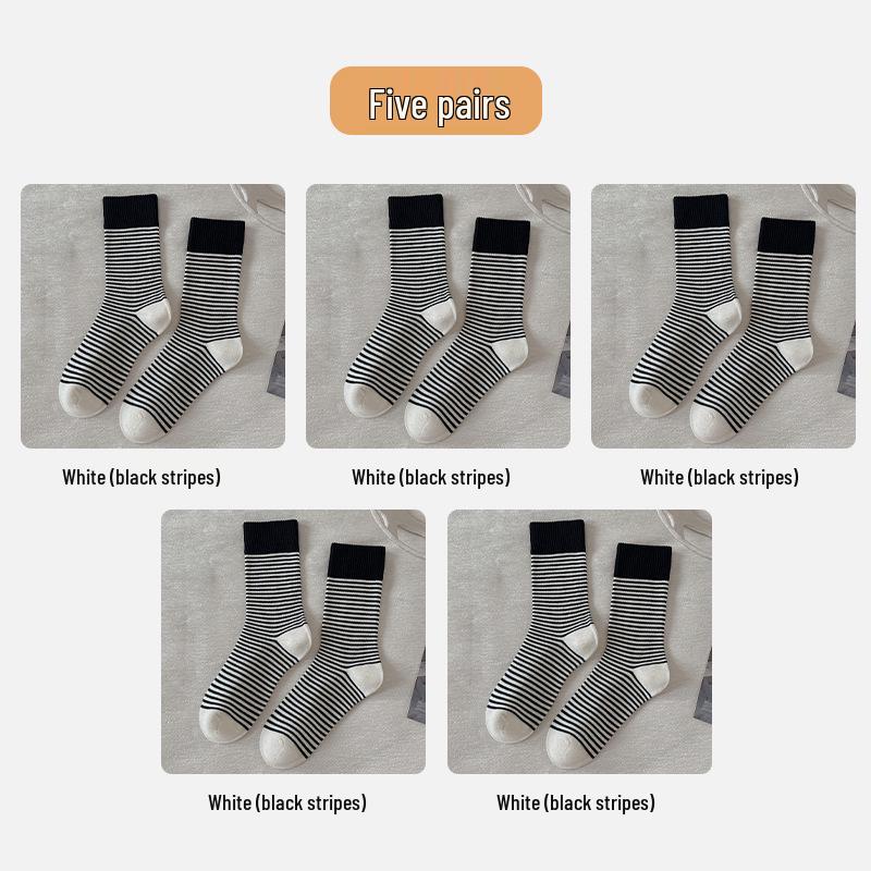 Women's Striped Wool Mid-Calf Socks - Warm and Cold-Resistant for Autumn and Winter