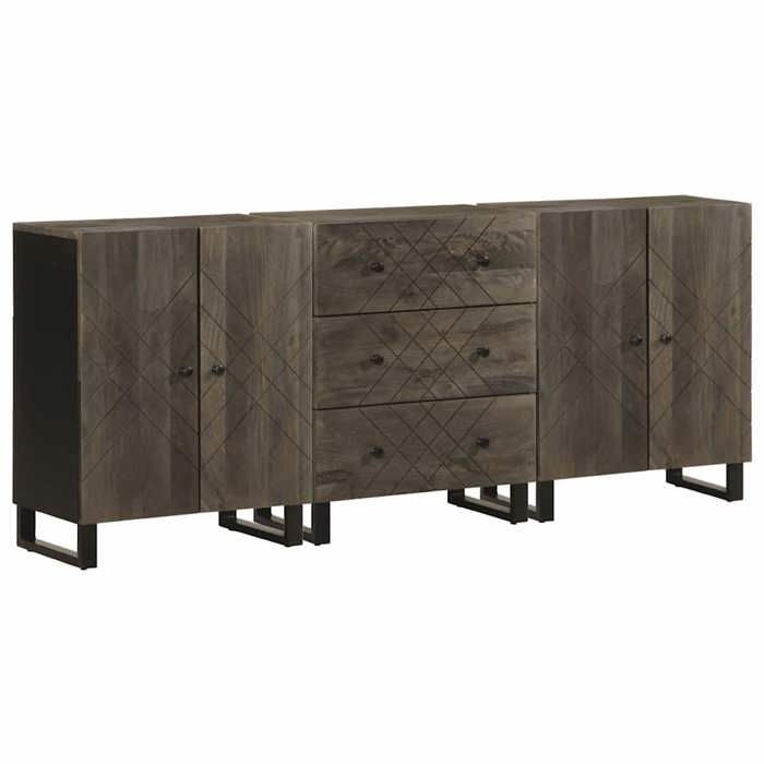 VidaXL Buffets 3 pcs noir 60x33x75 cm bois massif de manguier, meuble de rangement, meuble de rangement de cuisine, meuble 3309999