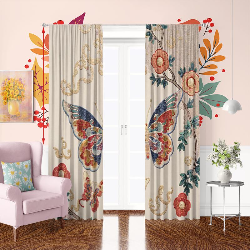 2 Stück - Vintage Schmetterling - Bedruckte Vorhänge - 100% Polyester für Schlafzimmervorhänge und Wohnzimmerdekoration.