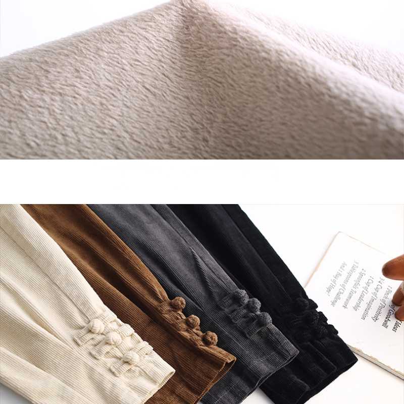 Winter Women European and American Classic Plus Velvet Corduroy Harem Pants Korean Temperament Commuter Business Style High Waist Trousers