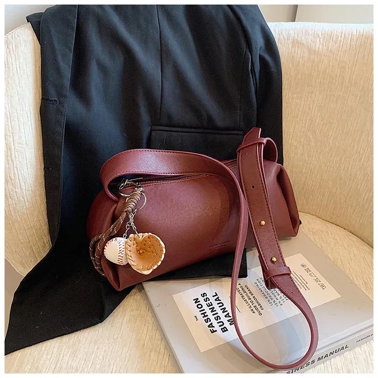 Monochromatic PU Shoulder Bag with Zipper for Women All-purpose Crossbody Bags Feminine Fashion