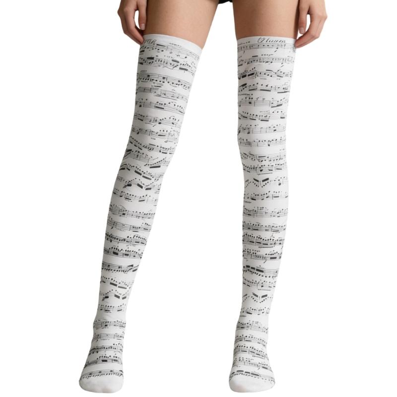 Trendy Unisex High Cut Socks Showcasing Bold Musical Notation Patterns Thigh High Stockings For Women and Girls 1