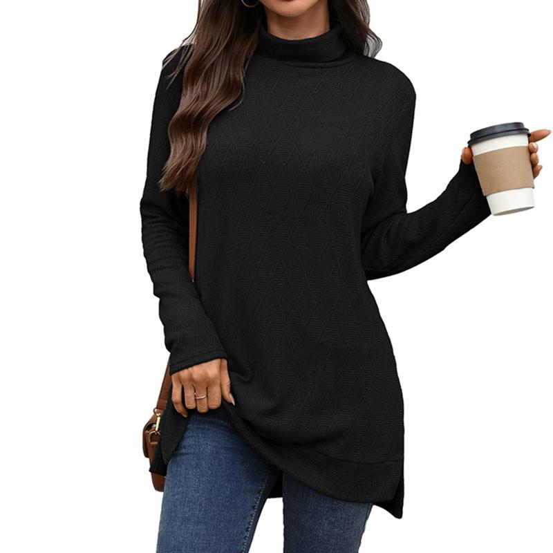 Women's High-Neck Loose-Fit Long-Sleeve Top Sweatshirt