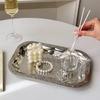 New Stainless Steel Floral Dining Tray Rectangular French Vintage Refreshment Pallet Cake Plate Restaurant Commercial Storage