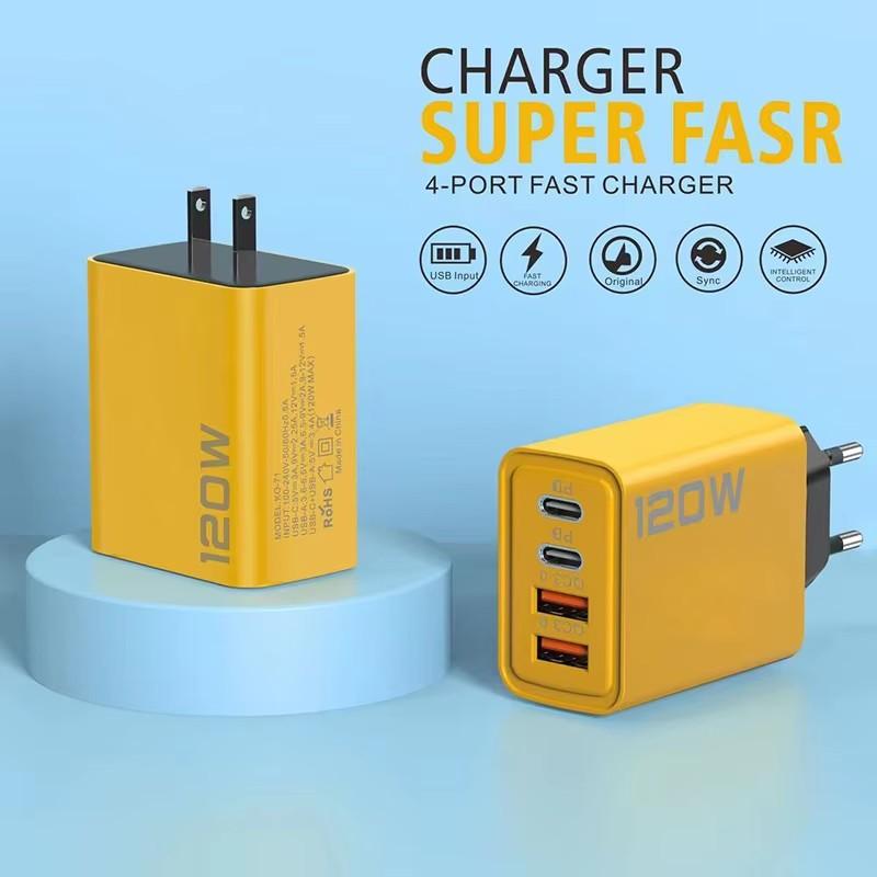 120W C PD Quick Charge 4 Ports Charger 3.0 Type C USB Phone Chargers Fast Charging Adapter For iPhone Samsung Xiaomi Huawei