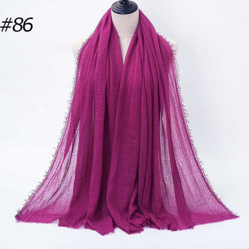 Solid Color Wrinkled Cotton-Linen Feel Women's Headscarf with Fur Edge