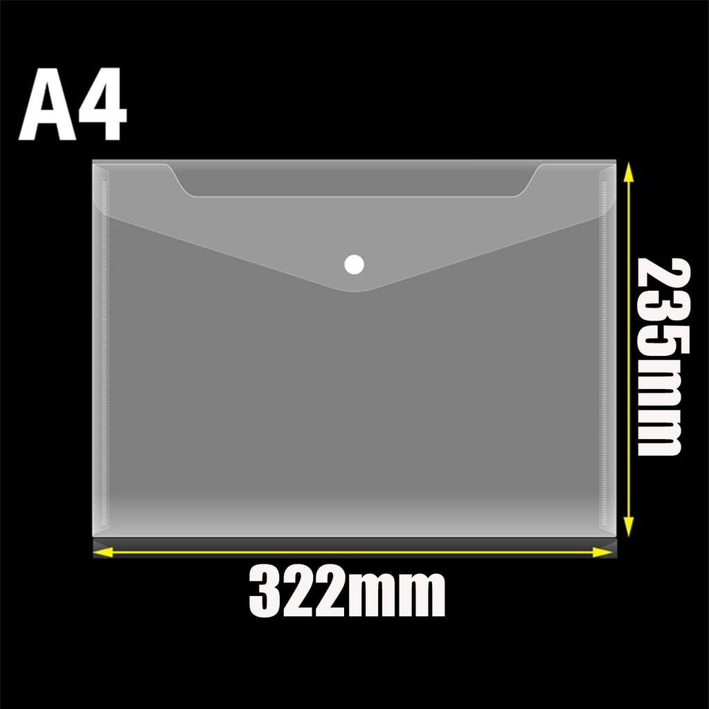 1-3PCS A4 Poly Envelope Folder with Snap Button Clear Waterproof Plastic Document Protector for School Home Office Organization