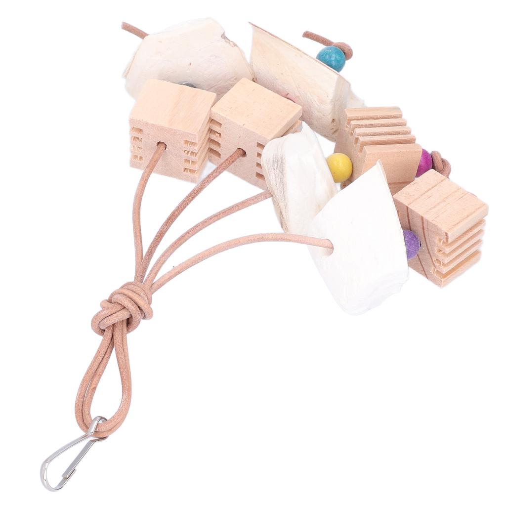 Parrot Chewing Toy Natural Wood Cuttlefish Bone Hanging Bird Teeth Grinding String for Parakeets