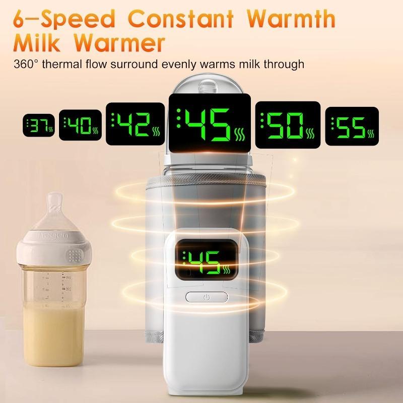 Bottle Warmer, Portable Baby Milk Warmer with 6 Temp Control for Travel, 18W Cordless Smart Warmer BPA-Free with Digital LCD for Most Bottles Fast H