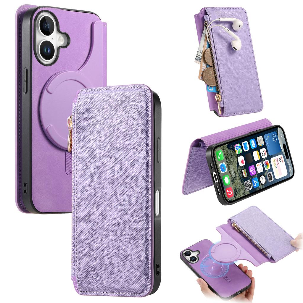 For iPhone 16 Case Cross Texture Leather Detachable Magnetic Phone Cover