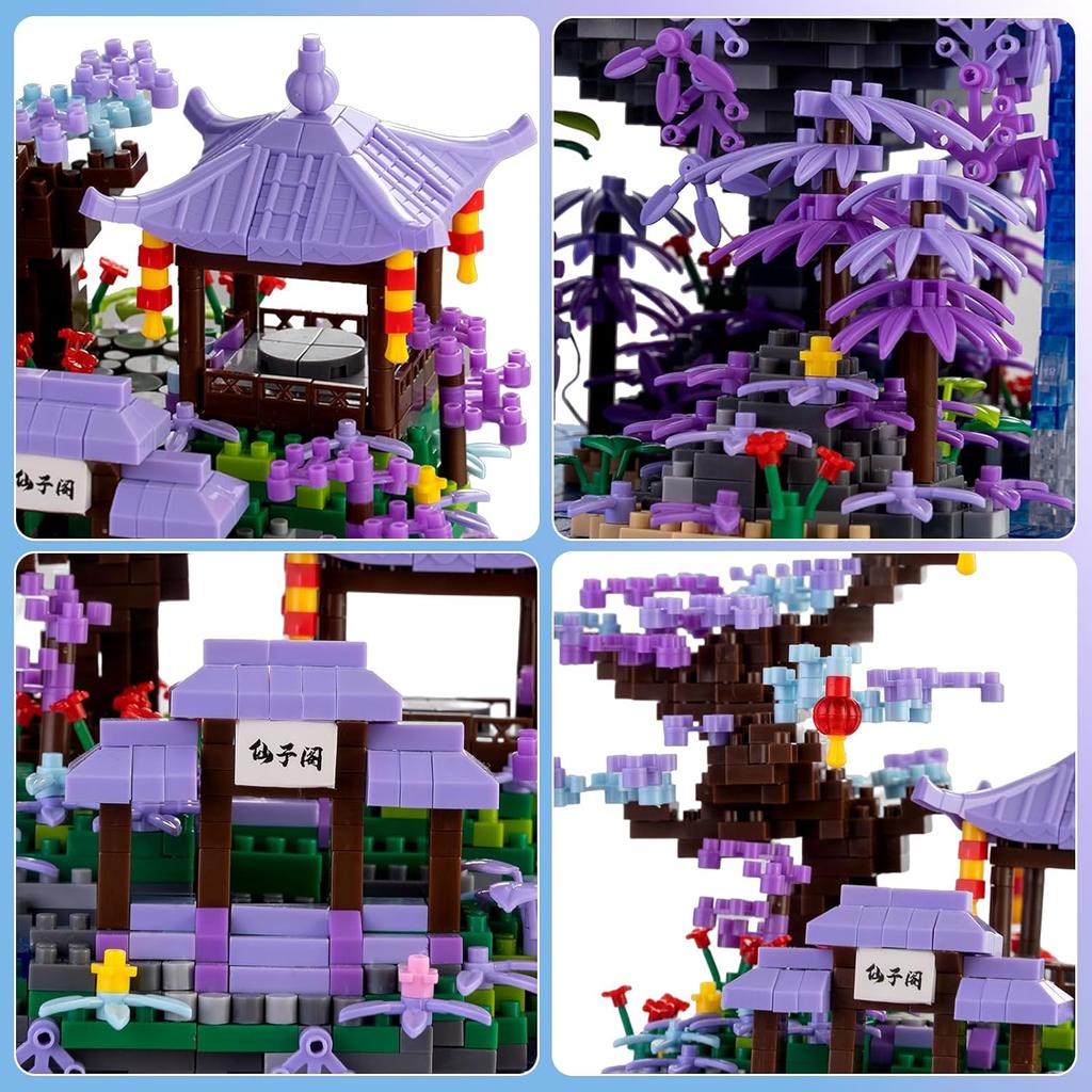 Peach Blossom Pond Japanese Architecture Building Blocks Set for Adults and Kids, Micro Mini Bricks Cherry Blossom Tree House Building Kit 2500+PCS