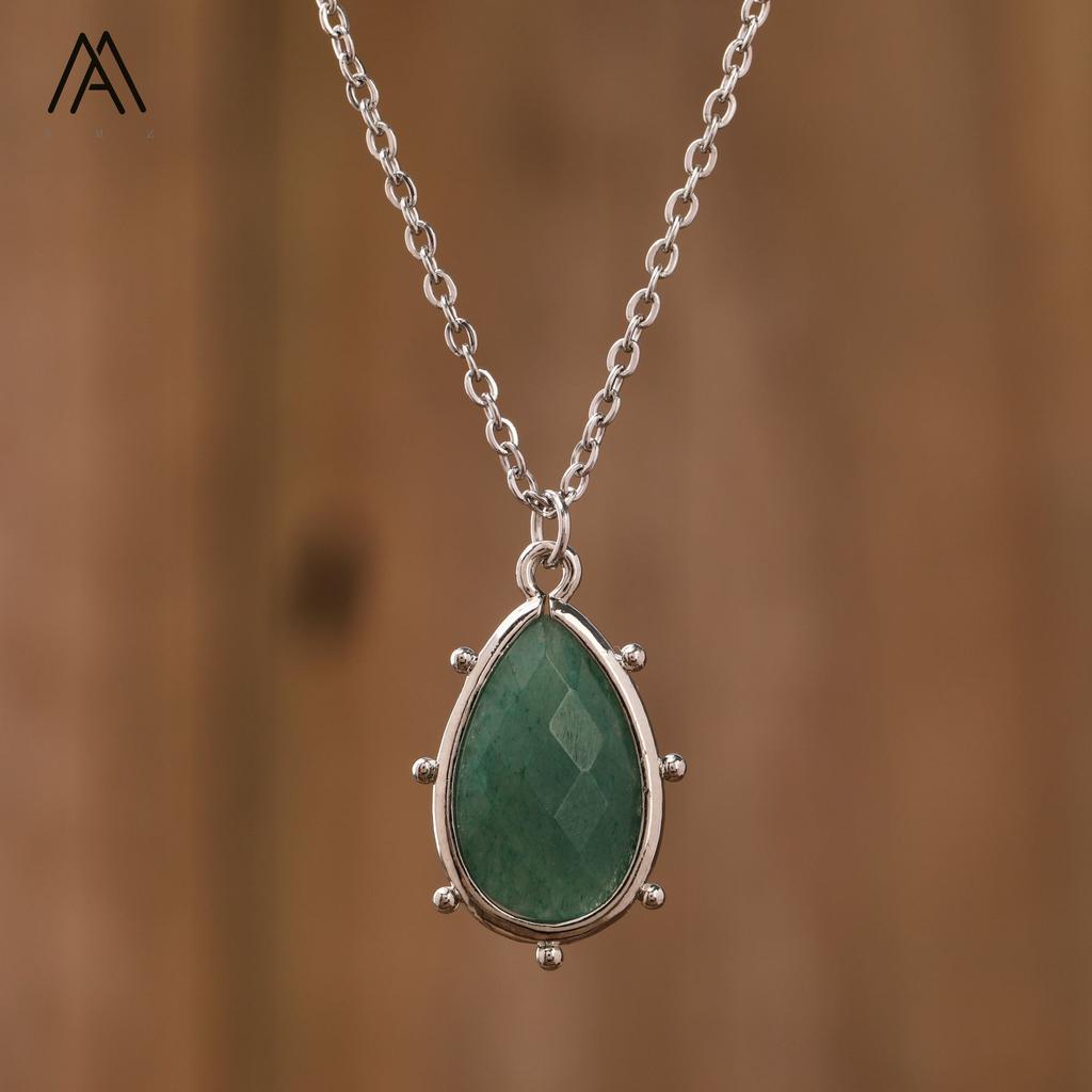 Boho Stil Silberkettchen Tropfenförmiger Kristall Edelstein Anhänger für Hochzeiten Partys Damenschmuck Chakra Design