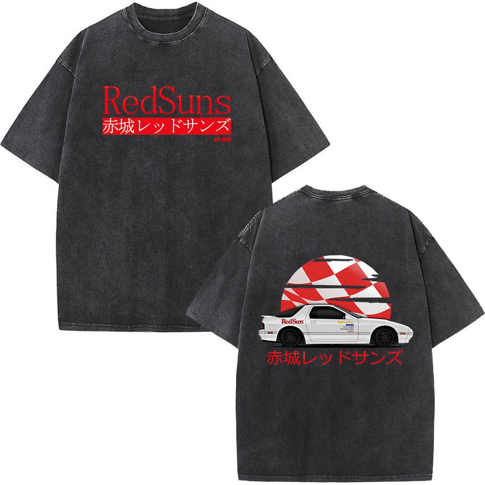 Anime Initial D Drift AE86 Washed Vintage Print T-shirt RX-7 R34 Skyline GTR JDM T-shirts Men's Harajuku Cozy Oversized T Shirts