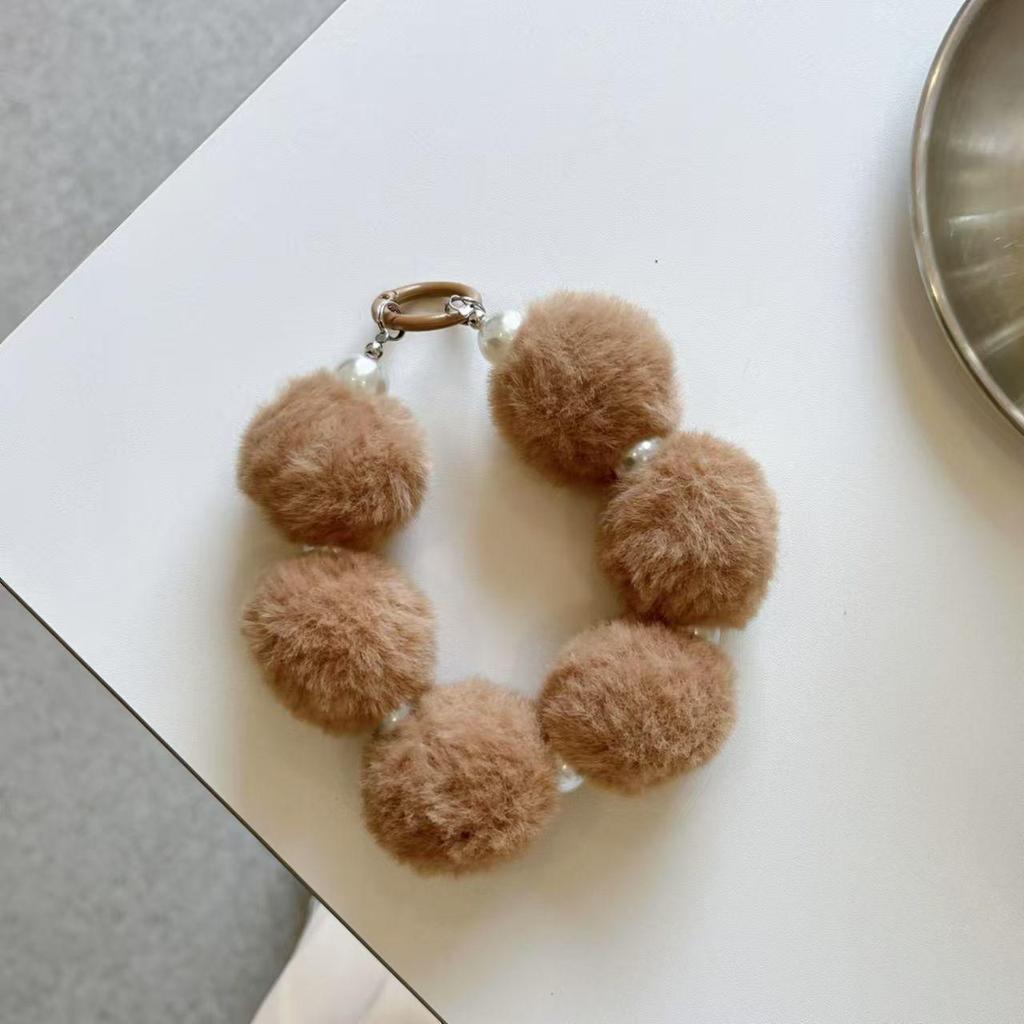 Plush Pompon Mobile Phone Charm & Bracelet Chain for Autumn/Winter