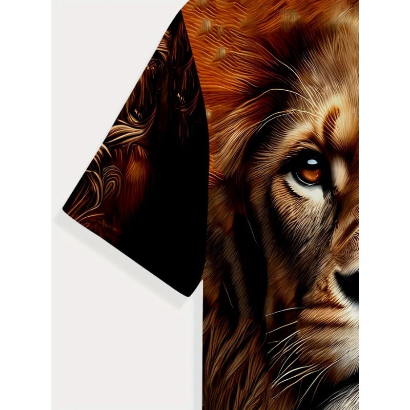 Men's Lion and Cub 3D Printed T-Shirt Casual Short Sleeve Crewneck Top Cool Animal King Family Graphic Tee Trendy Hip Hop Style Streetwear Fashion
