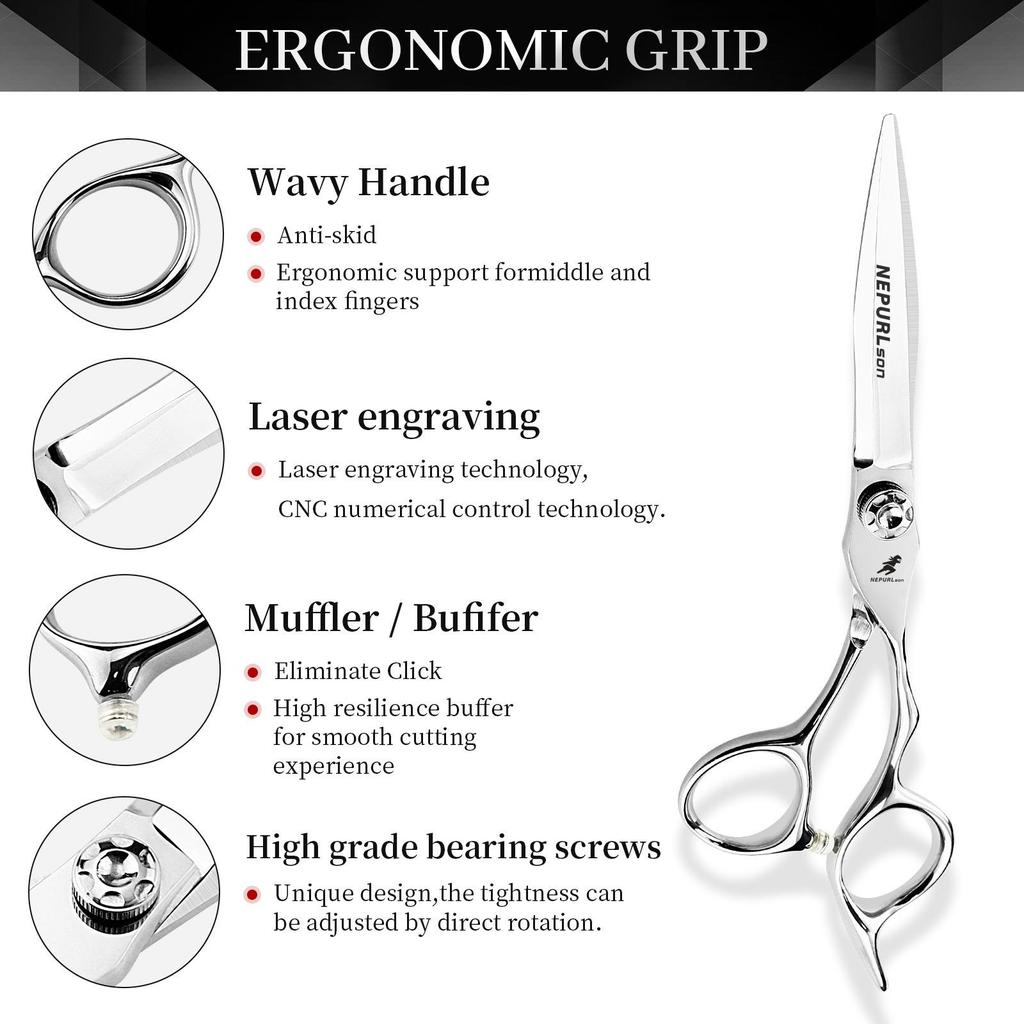 6.0" Napson Silver Hairdressing Barber Scissors: Straight, Bangs, Serrated, and Thinning Shears