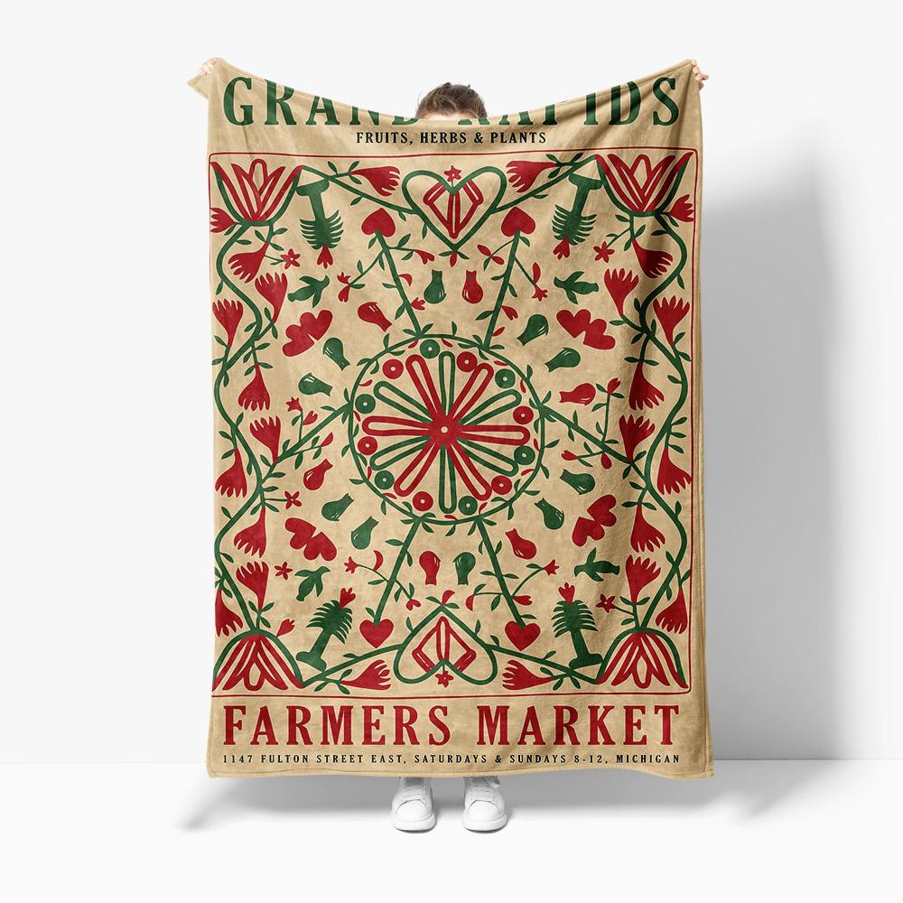 

Farmers Market Floral Cotton Throw Blanket - Unique Vegetable Garden Print Wall Decor - Cozy Home Decor Gift 75x90cm