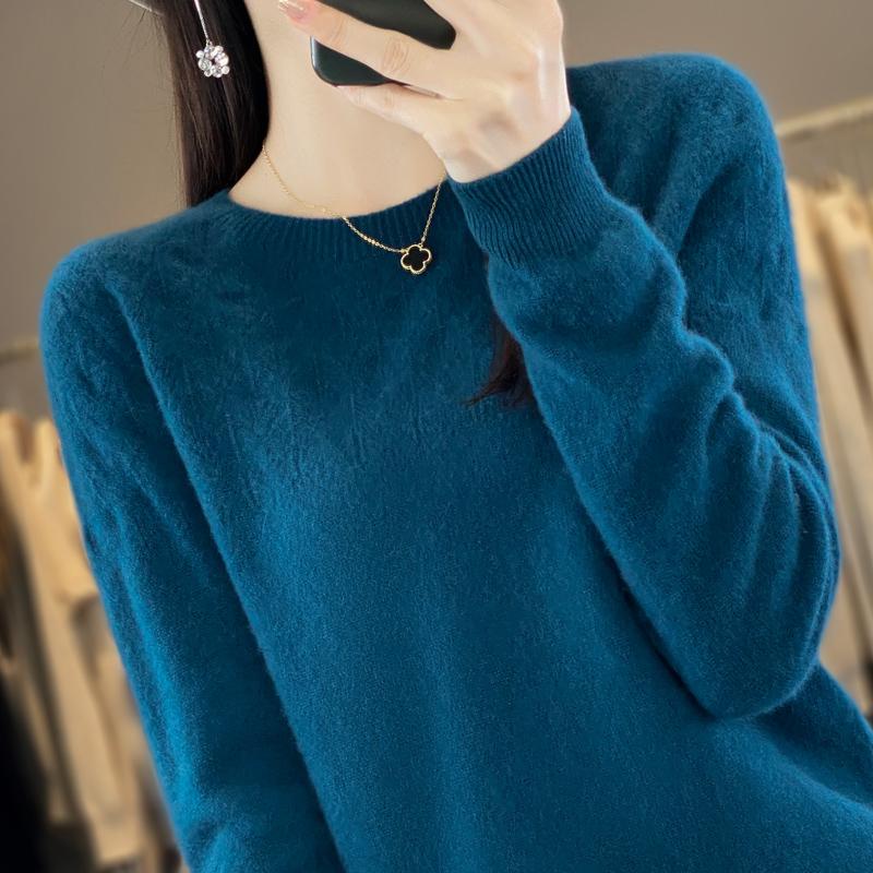 Women's Round Neck Sweater, Qinghe Cashmere, 30% Cashmere 70% Wool, Hollow Winter Knitted Pullover Autumn Sweater Cashmere Sweater