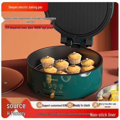 Crepera Eléctrica de Plato Hondo con Calentamiento a Doble Cara - Sartén Grande y Multifuncional para Panqueques, Parrilla, Hornear y Freír