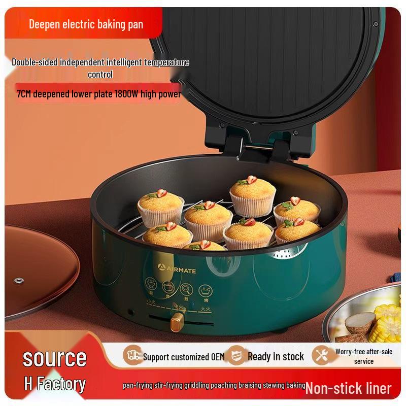 Deep Dish Electric Crepe Maker with Dual-Sided Heating - Large, Multifunctional Pan for Pancakes, Grilling, Baking, and Frying