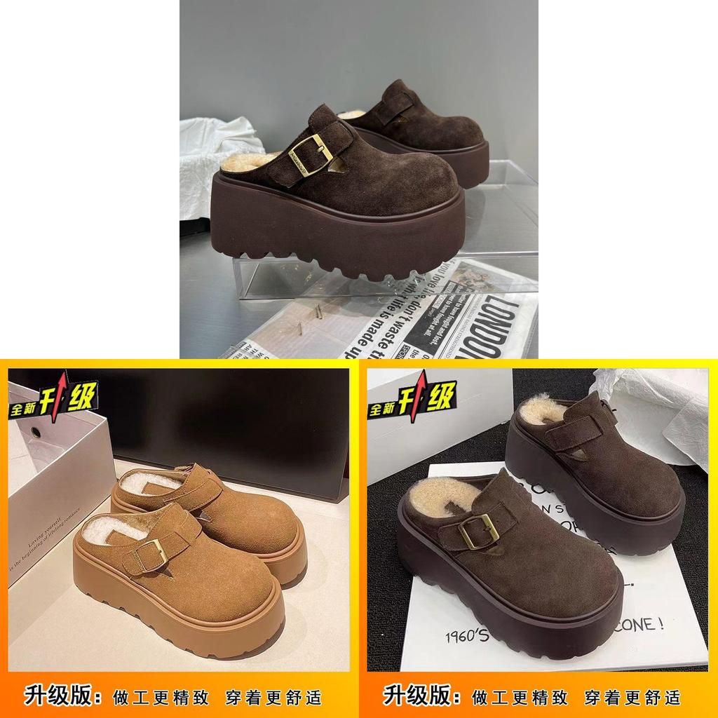 Unisex Faux Fur Lined Birkenstock Slide Sandals With Thick Soles For Winter And Autumn Wear