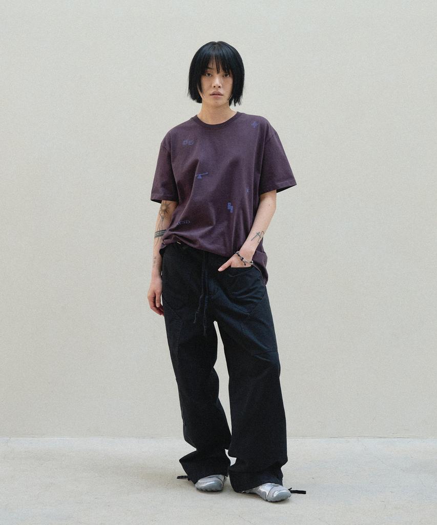 SLOWACID Washed Stamp Short Sleeve T-Shirt [Dark Purple]
