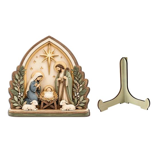 Stabile Futterkrippe Kunst Krippenszene Holz Tischdekoration, Weihnachten Heilige Familie Figur Dekoration, Dekorative Ornamente für Eingang Religiöse Weihnachten