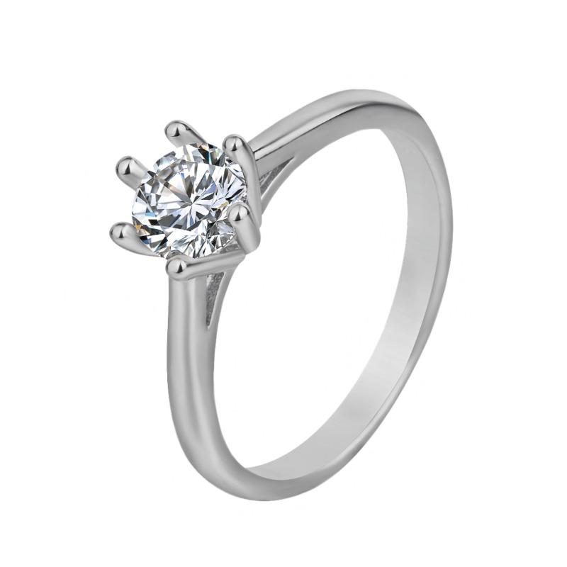 Ebay Hot Sale Six-claw Zircon Ring Set with 1 Carat Zircon Simple Zirconium Diamond Ring Christmas opening adjustable